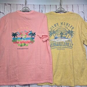 Lot of 2 Margaritaville Mens Graphic T-Shirts Large‎ Pink Yellow Cotton Fishing